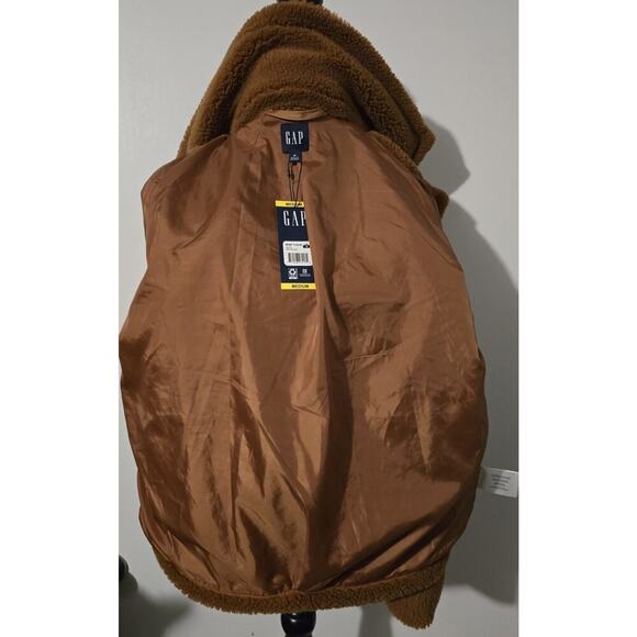 Gap Sherpa Moto Jacket Women's Sz M Brown Double Breasted NEW - Picture 5 of 7